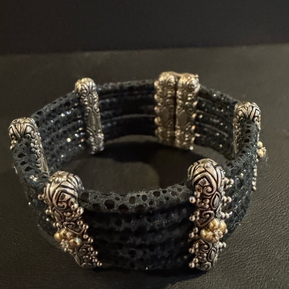 Barbara Bixby Sterling Silver and 18k Gold Leather Bracelet - Picture 10 of 12